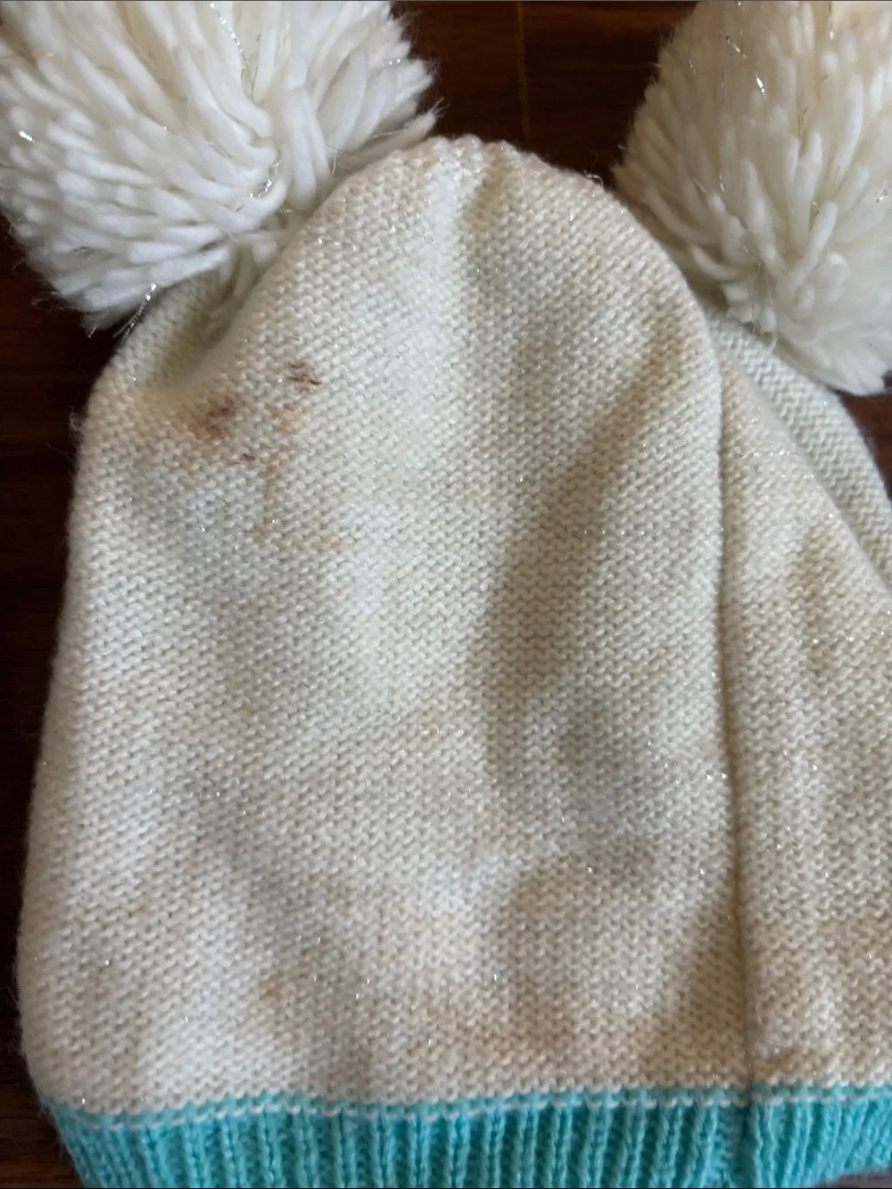 Girls' Frozen Beanie Hats with Pom-Poms - White & Aqua